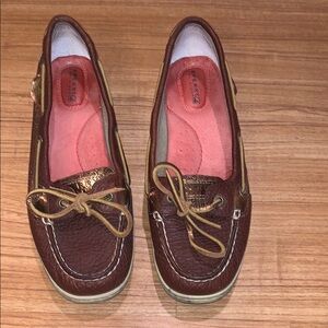 Sperry Brown Leather Flats with Moccasin Stitching Sz 9